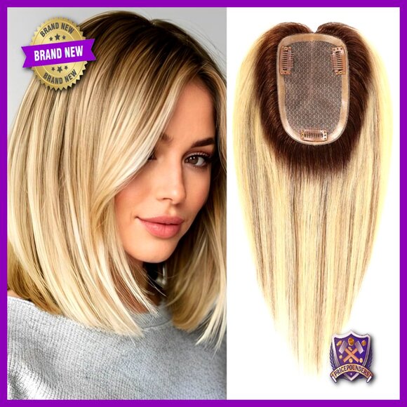 Real Human Hair Topper Mono Base Hand-Knitted Natural Look Voluminous Chic